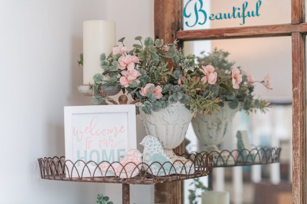 Coral and eucalyptus 5 x 5 welcome sign