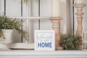 Navy and eucalyptus 5 x 5 welcome sign