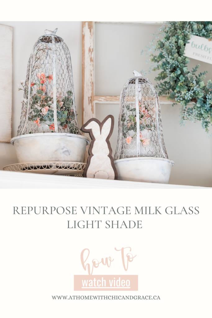 Vintage Milk Glass Light Shades in wire cloches