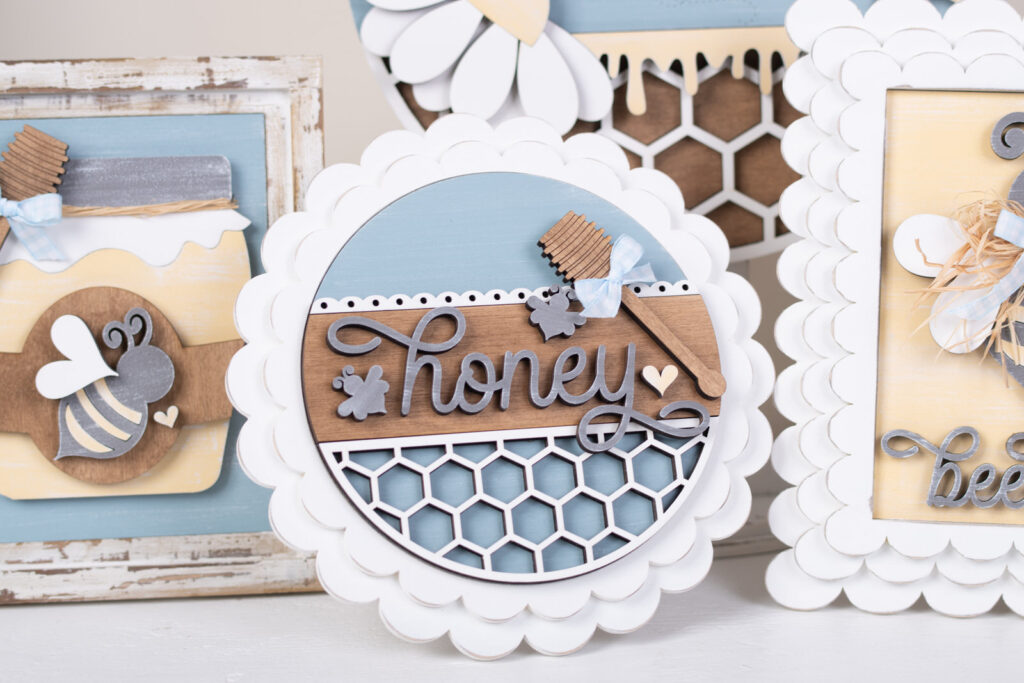 6" honey round interchangeable in a scallop frame