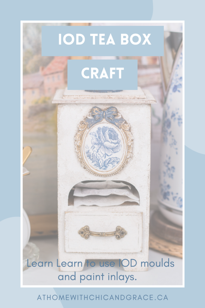 Cottagecore tea storage box with layered paint and IOD mold embellishment