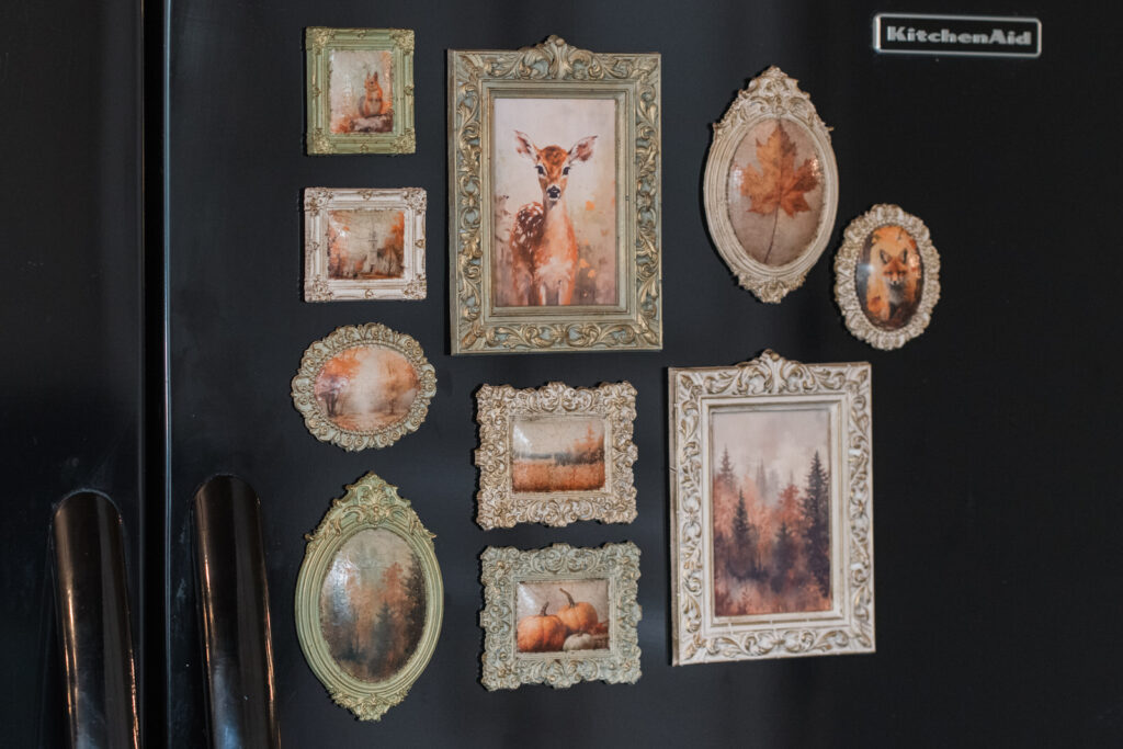 Fridge, magnet gallery with fall landscapes, and animals made with IOD frames mold, and resin