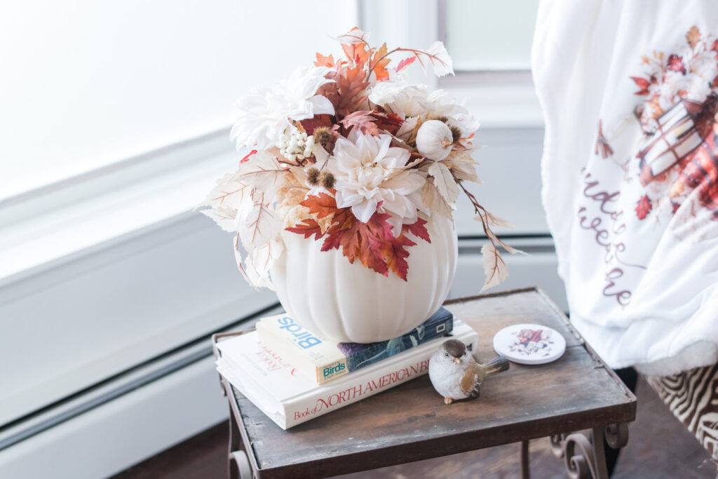  carved out Styrofoam pumpkin turned into fall vase