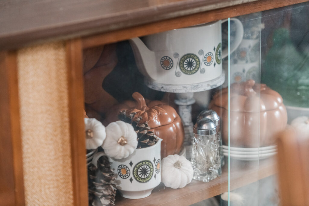  vintage china cabinet decorated for fall 