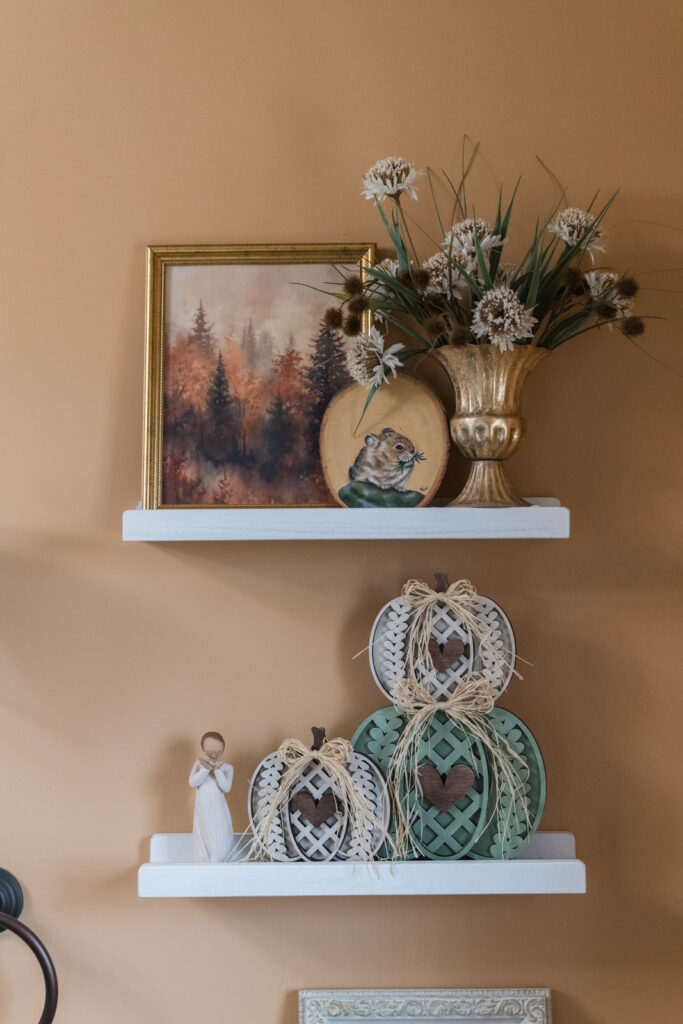 fall bathroom styled shelves
