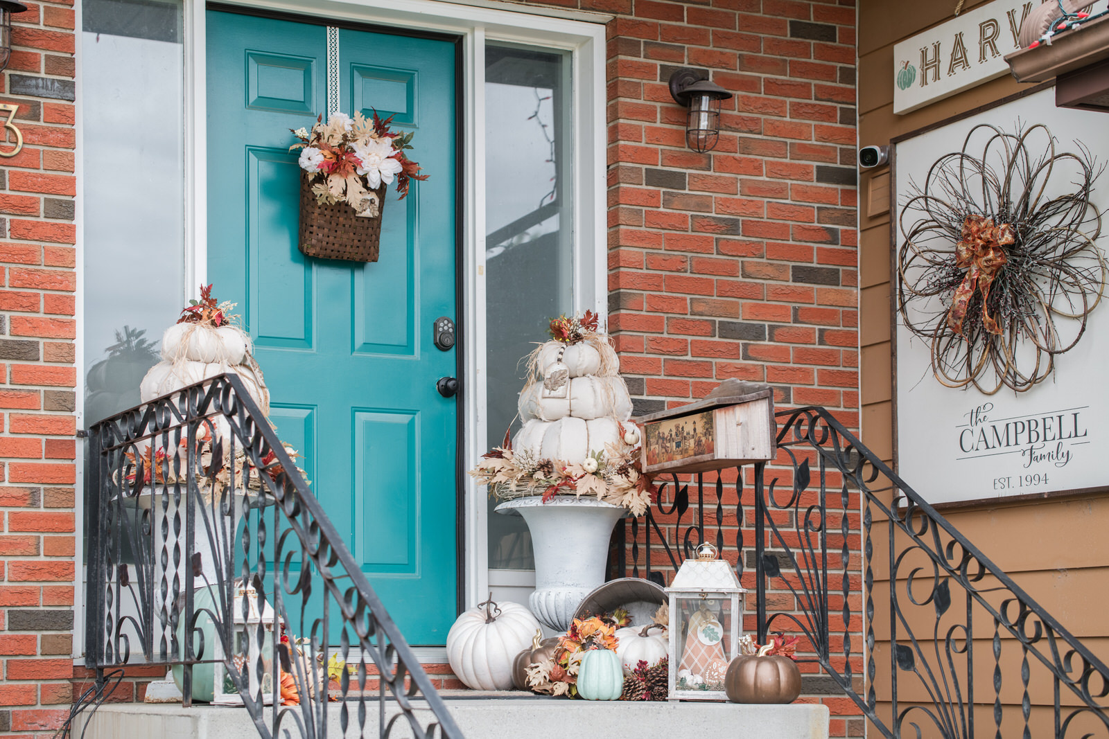 Cozy Fall Front Porch Decor with DIY Pumpkin Topiaries