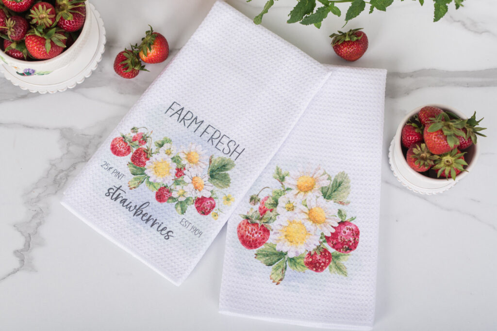 farm fresh waffle weave strawberry tea towel