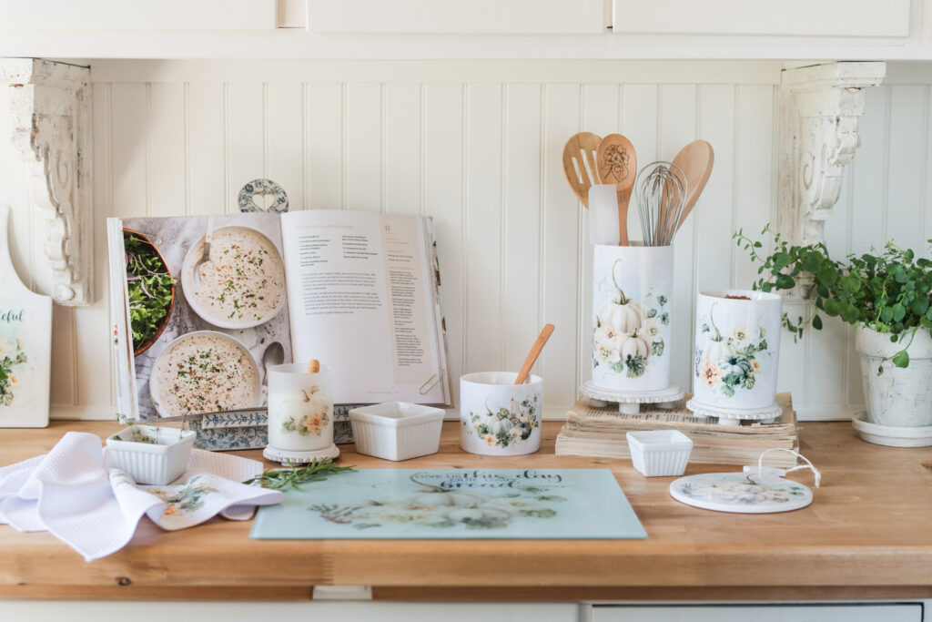 Coordinated Vintage Autumn Collection pieces styled for seasonal home decorating.