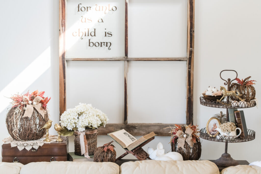 living room sofa table fall decor