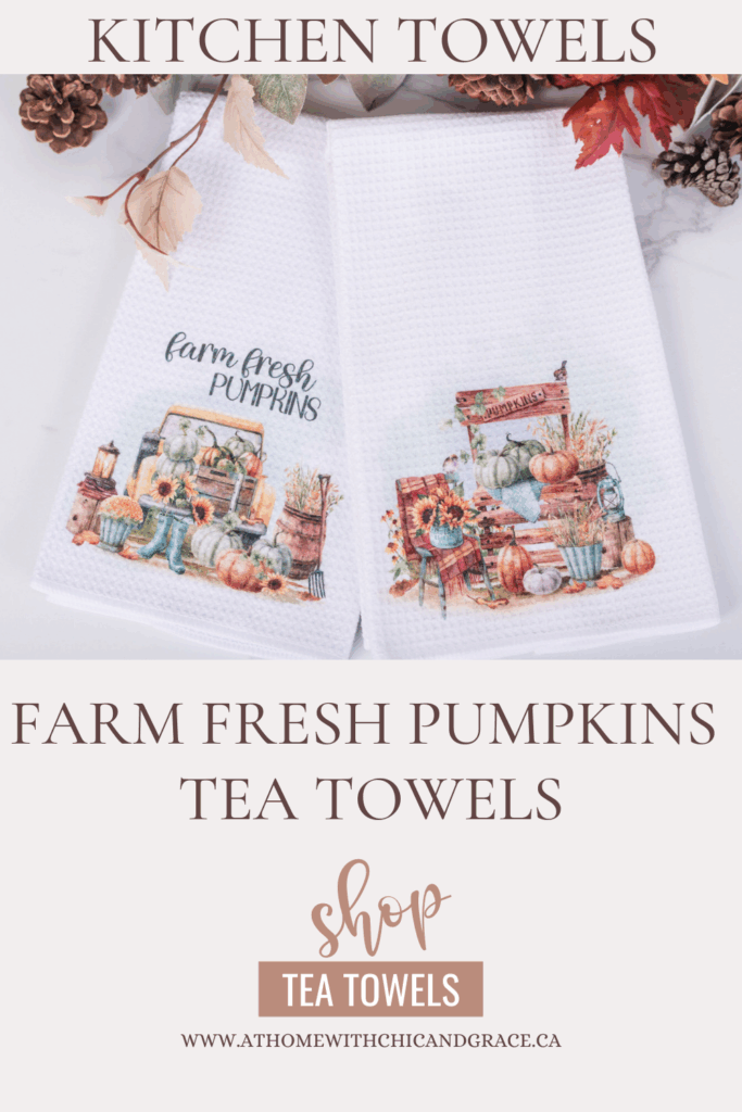 Pumpkin patch kitchen towel, Pinterest graphic 