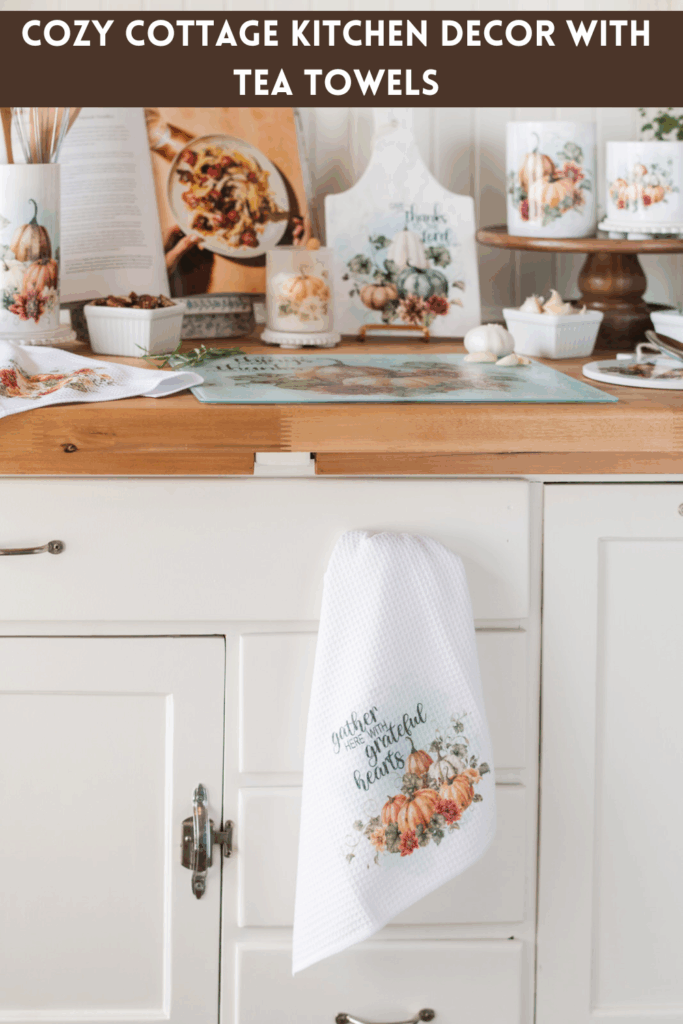 Tea towel styling tips in a kitchen for fall, 