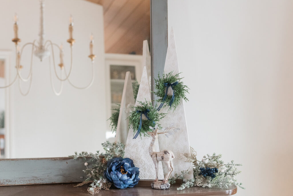 Vintage china cabinet with DIY textured trees