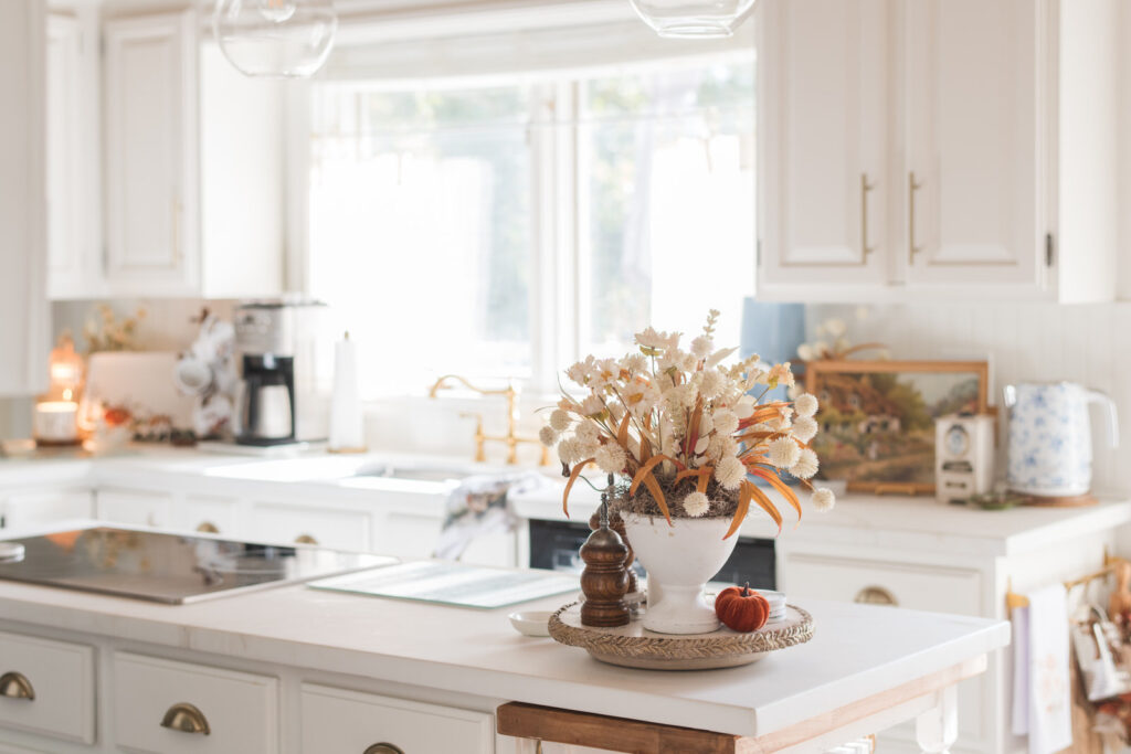 fall kitchen decor in a white kitchen