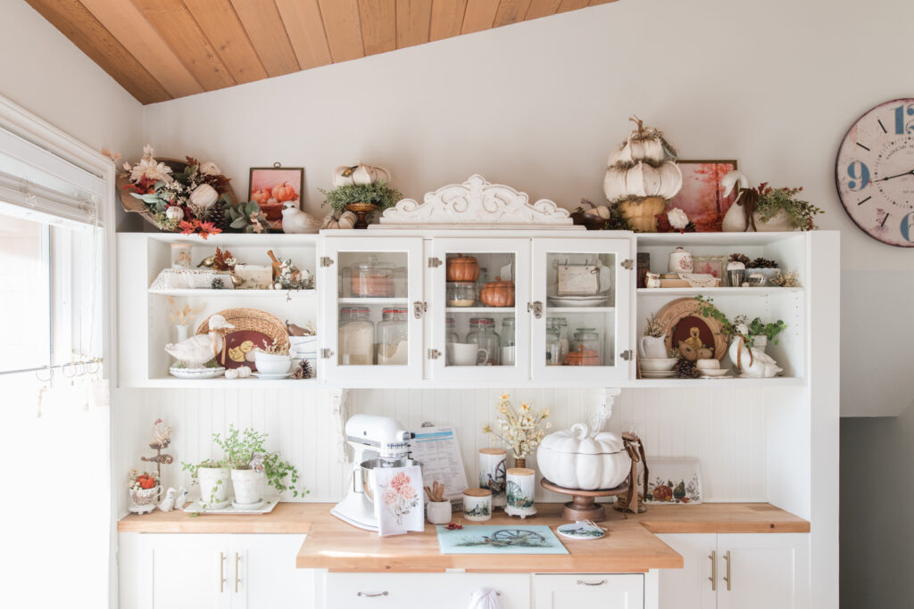 Fall baking area decorated for the season