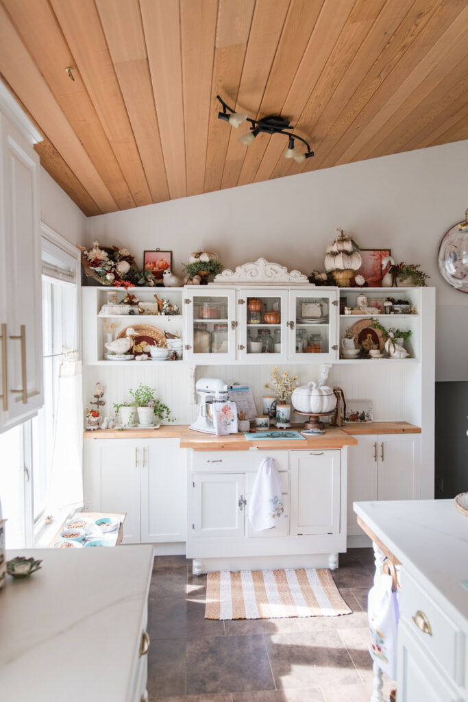 kitchen pantry/baking area decorated for fall