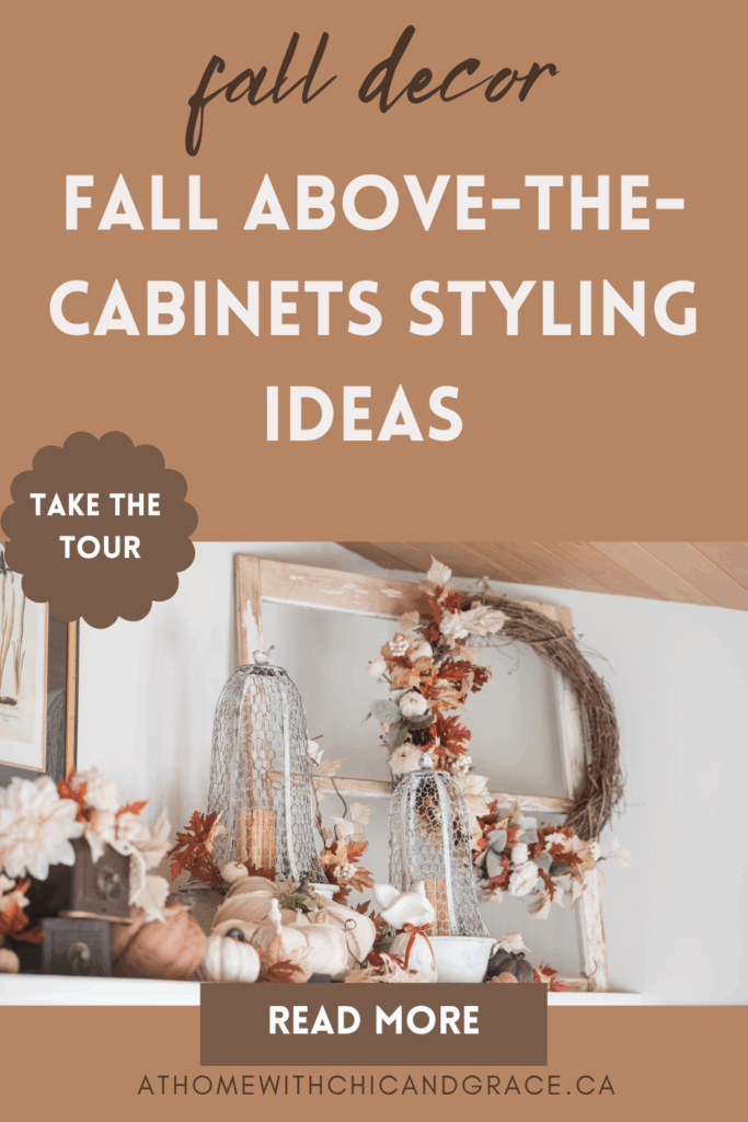 Above kitchen cupboards, fall styling pin it for later 