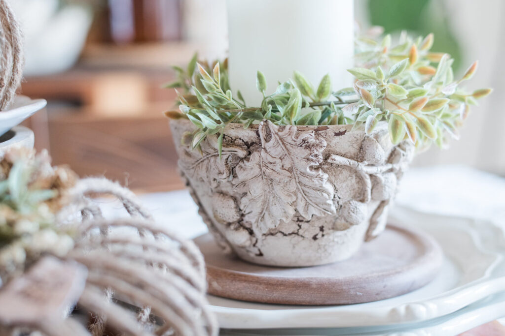 Close-up of textured details on a handmade chippy bowl