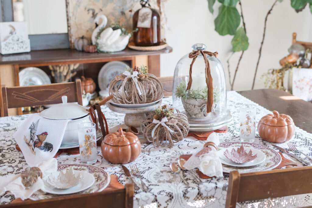 DIY rustic fall centerpiece made with milk paint and IOD moulds