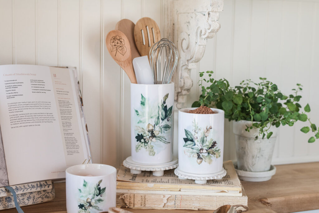 Ceramic woodland fall kitchen canisters for dry goods, or utensils 
