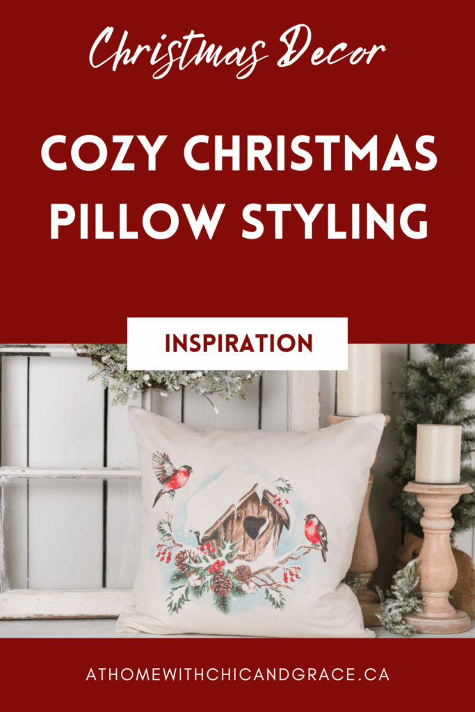 Cosy Christmas pillow with a birdhouse and birds on a suede pillow cover