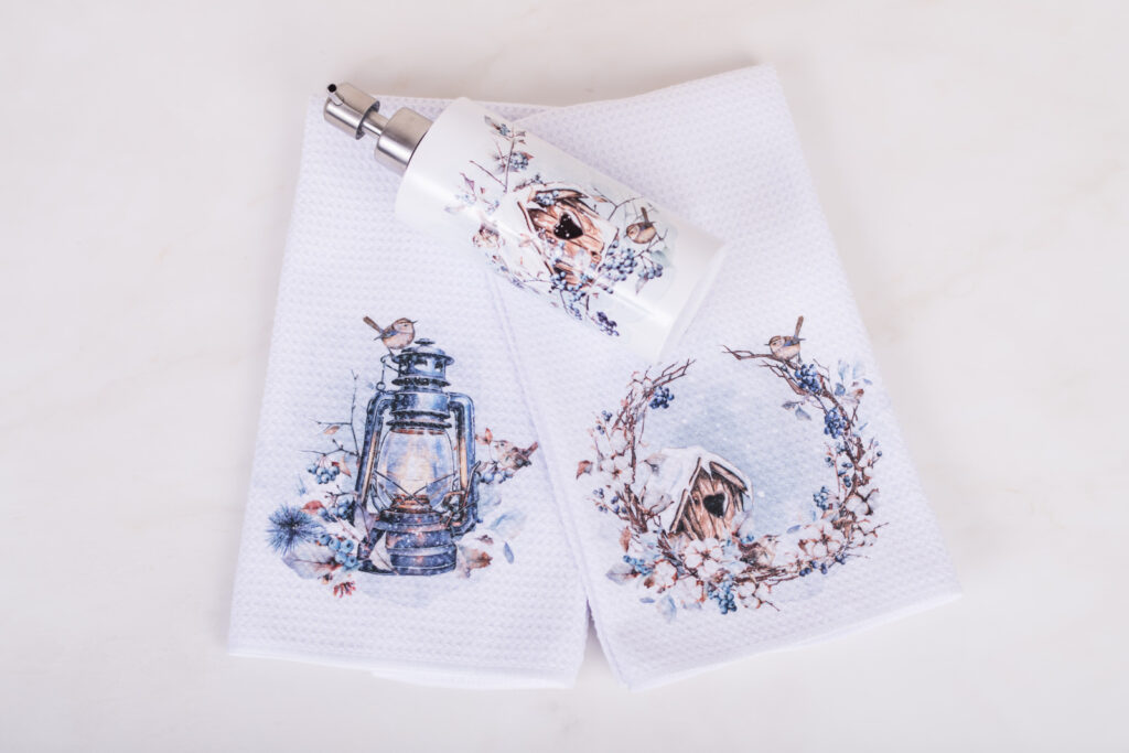 Let it Snow gift sent with a soap holder and two kitchen towels