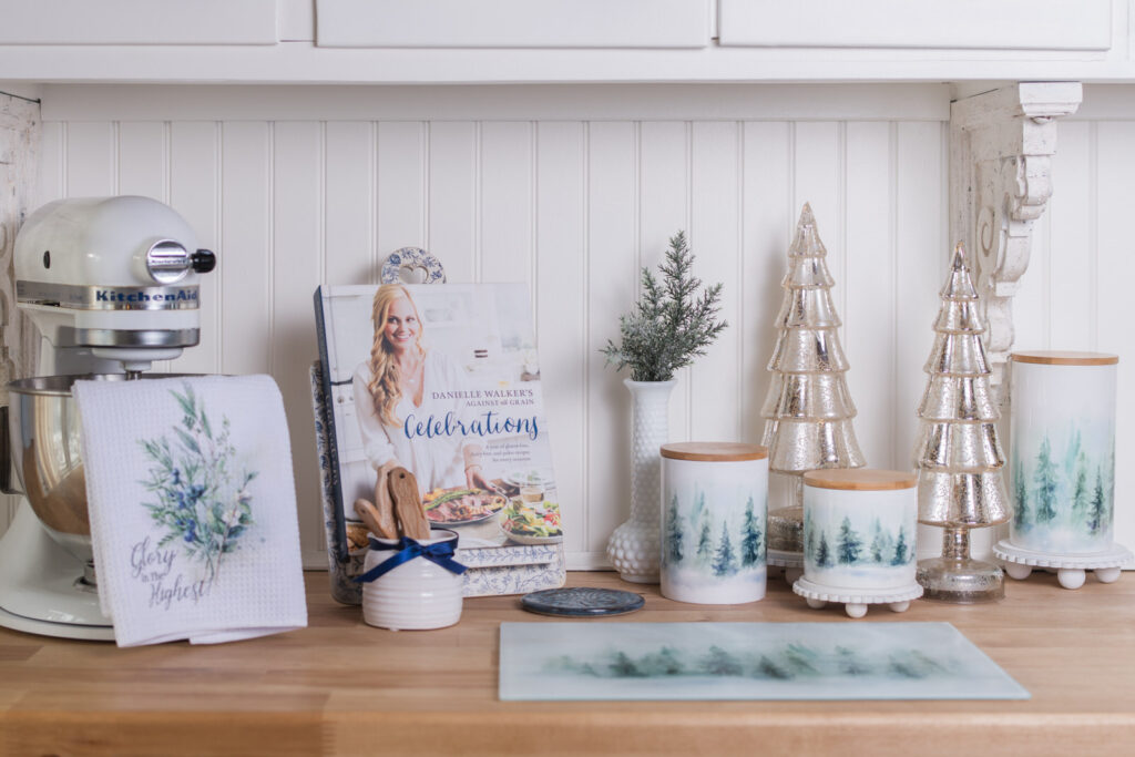 Winter kitchen decor featuring Forest Collection pieces and timeless holiday accents