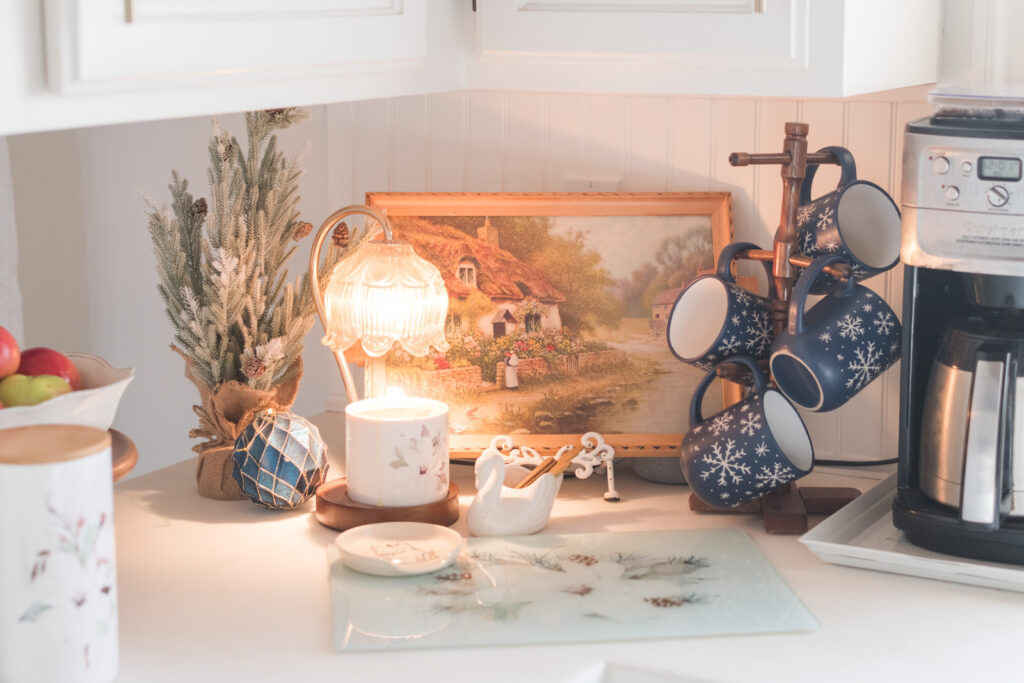Coffee area styled in the kitchen for Christmas 
