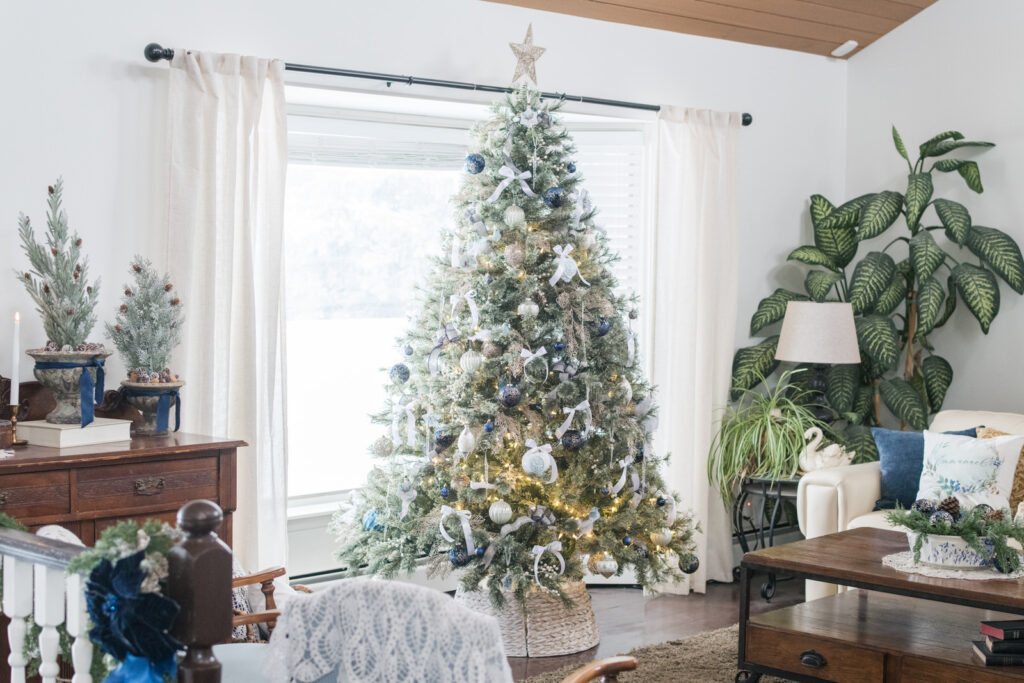 Christmas tree and styled living room for Christmas