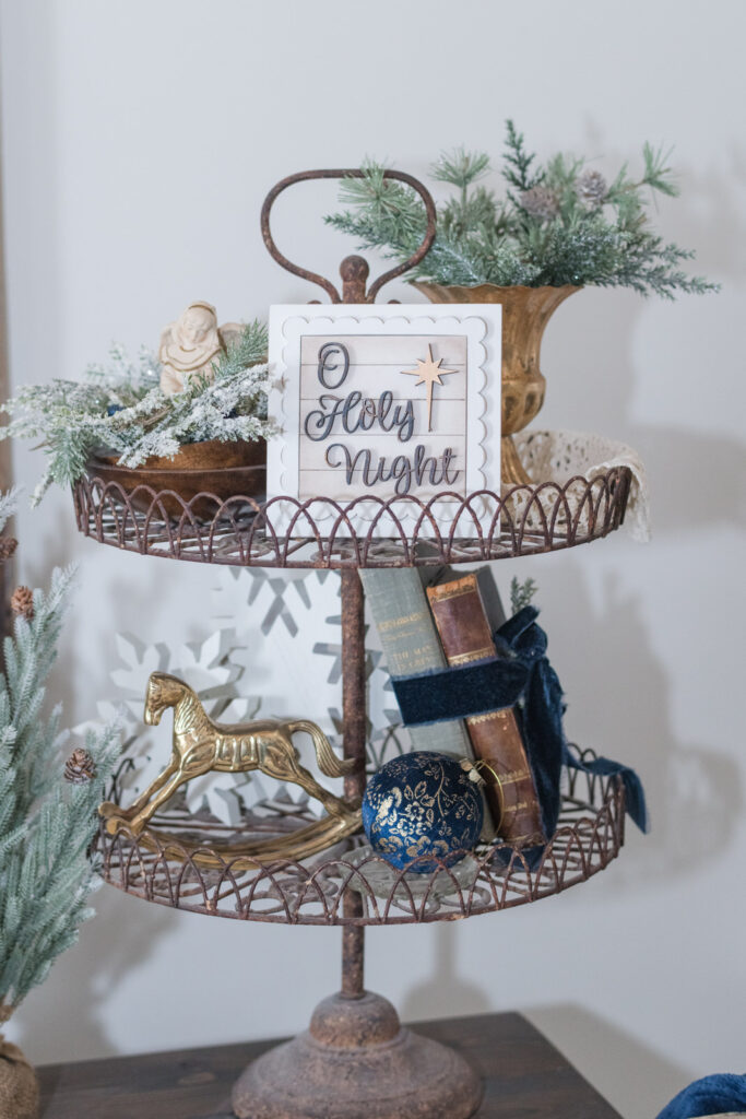 Tiered tray styled for Christmas