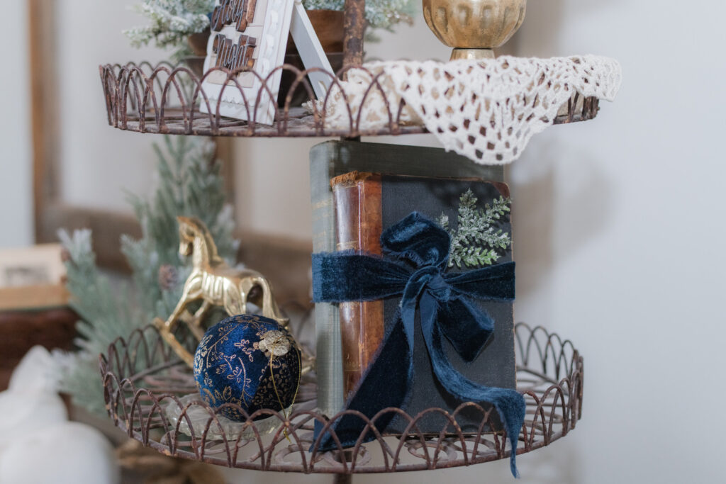 tiered tray Christmas decor that transitions to winter
