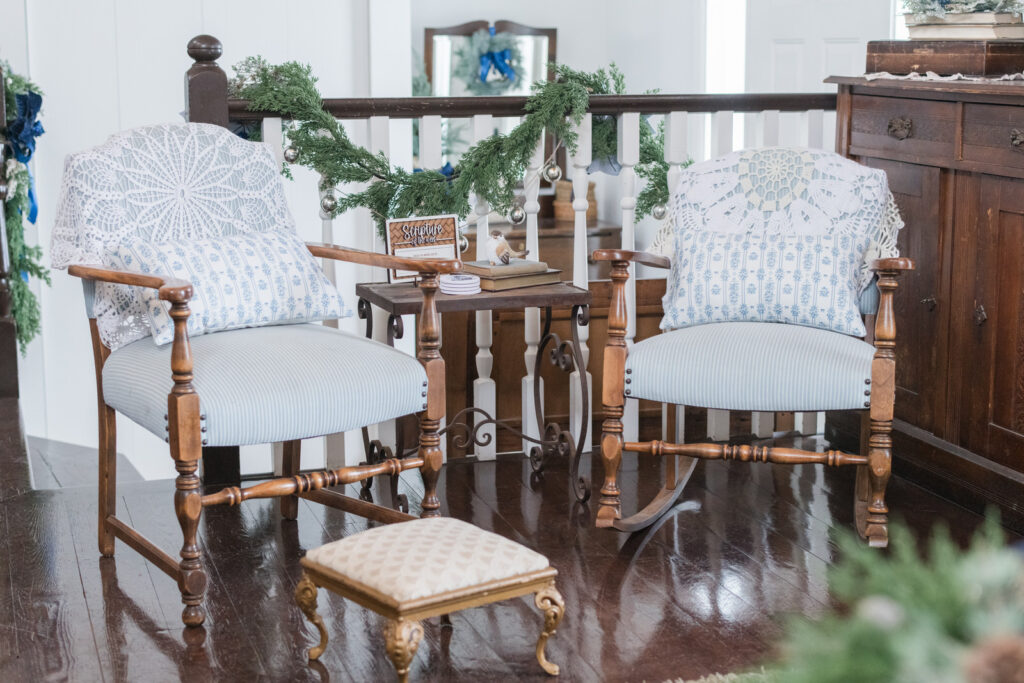 vintage chairs styled for Christmas