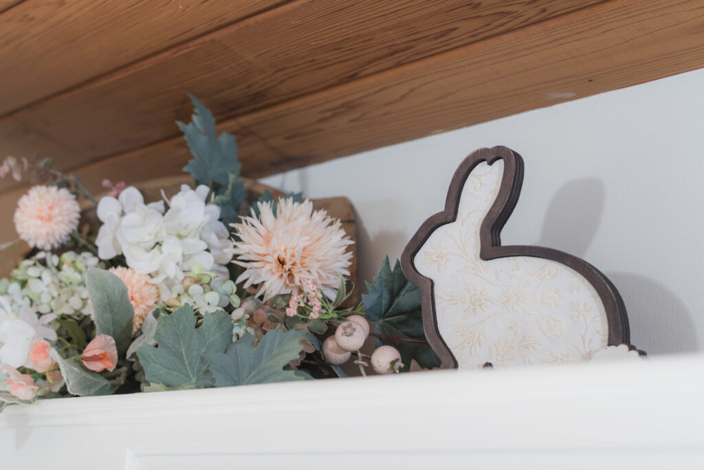 DIY Easter bunny styled beside spring florals