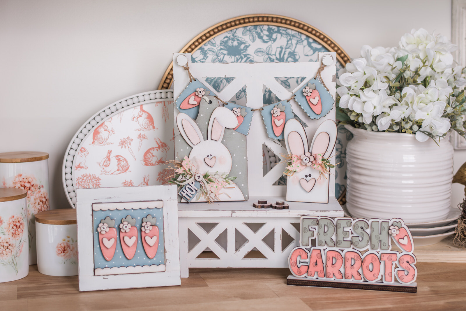Easter Craft Kit display in a kitchen vignette