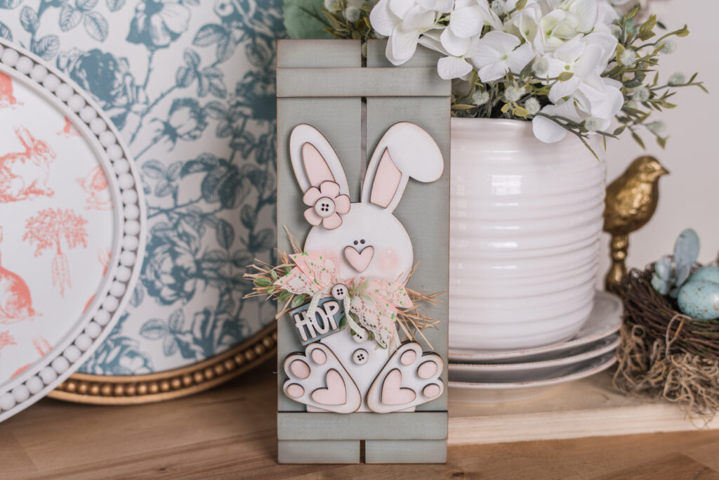 Bunny pallet board Easter DIY wood kit styled with florals