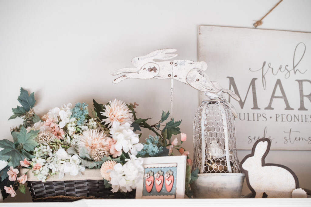 Easter decor above kitchen cabinets for spring 