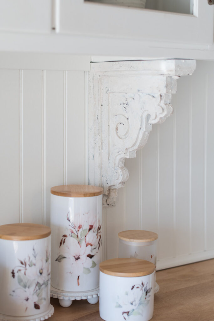 DIY corbel on baking nook with canisters