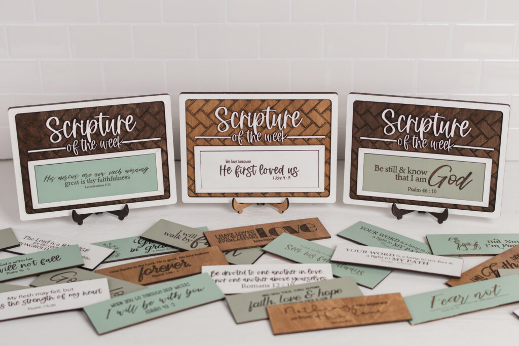 Christian scripture decor sign with engraved wooden verses