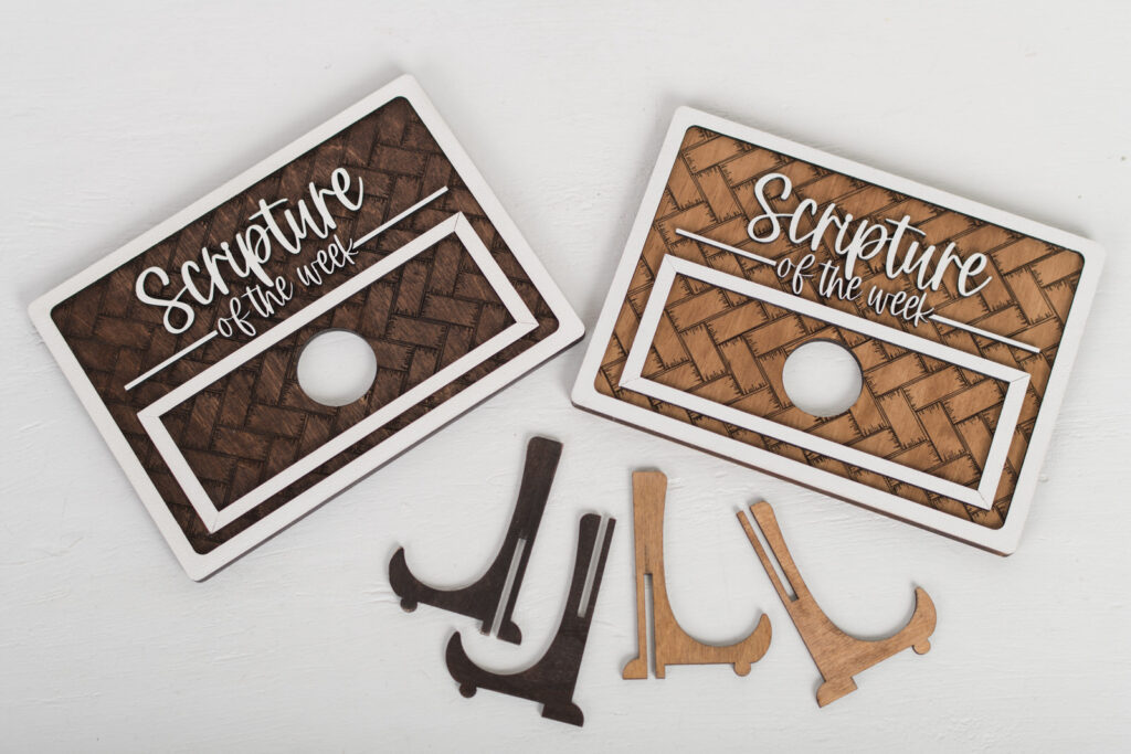 Scripture of the Week sign in colonial or dark oak finishes with easels