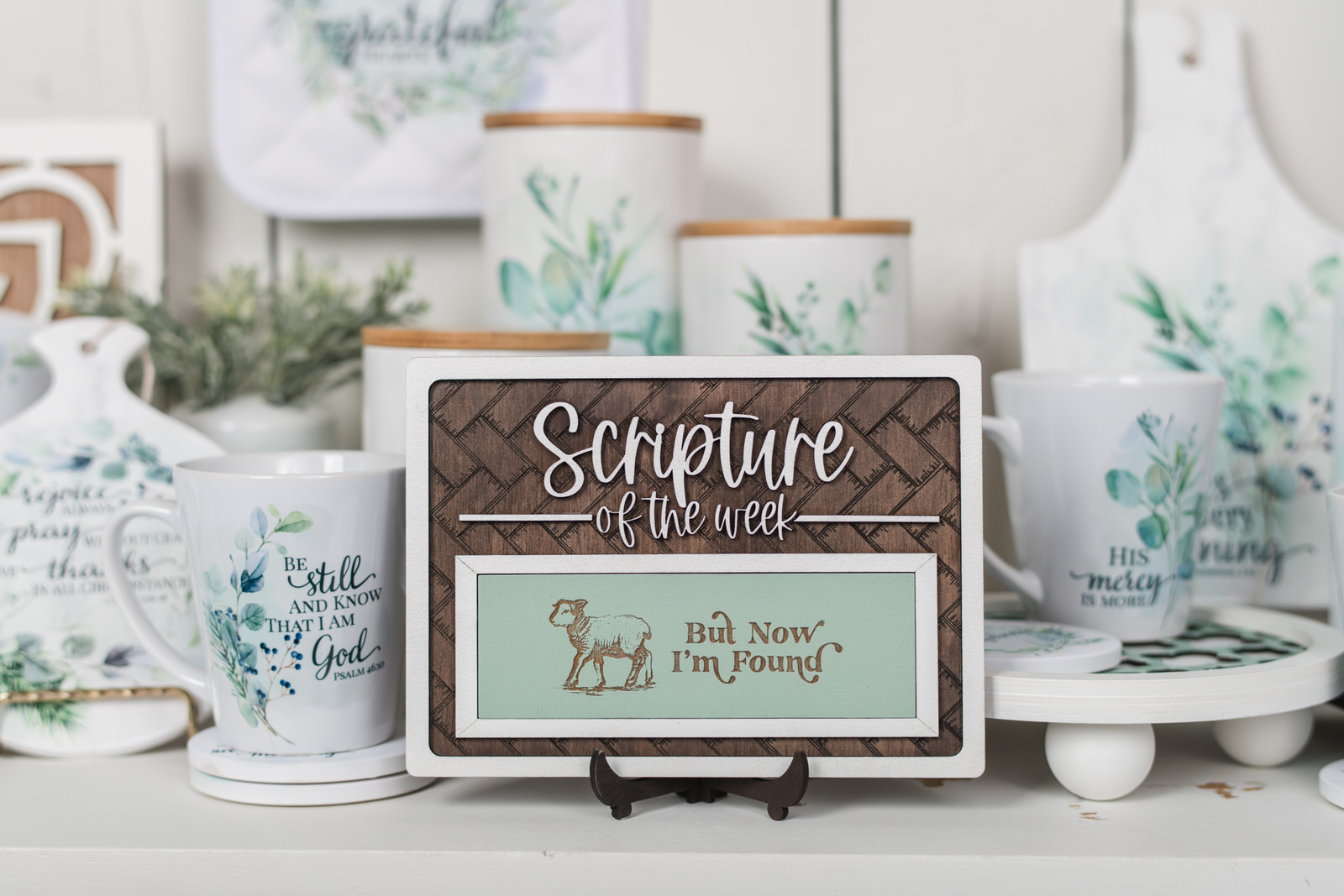 Scripture of the week sign styled with christian kitchen and bathroom decor