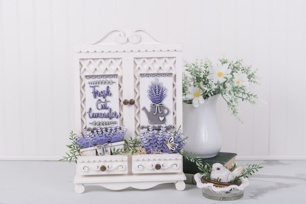 Cottage cabinet with lavender interchangeable