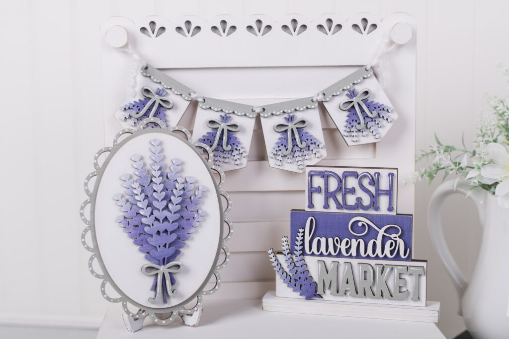 Lavender banner sculpt frame and fresh lavender market shelf sitter craft kit decor 