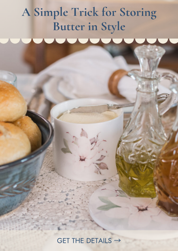 Small Magnolia canister used as a butter dish on a fall dining table